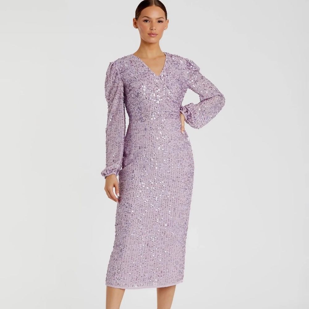 Mac Duggal Sparkling Lavender Long Sleeve Dress